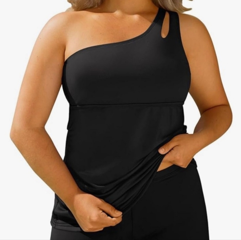 NWT Daci Plus Size One Shoulder Black Tankini Swimsuit Size 18w